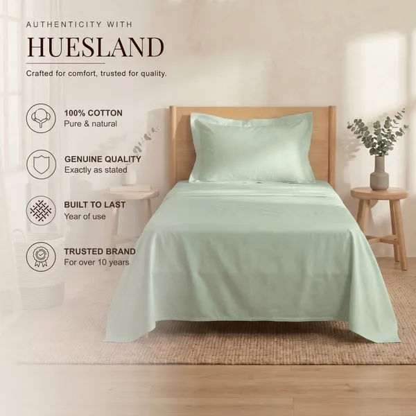 300_TC_Premium_Cotton_Sateen_Weave_Single_Bedsheet_Set_with_1_Pillow_Cover_|_Misty_Jade_|88_x_55_Inches