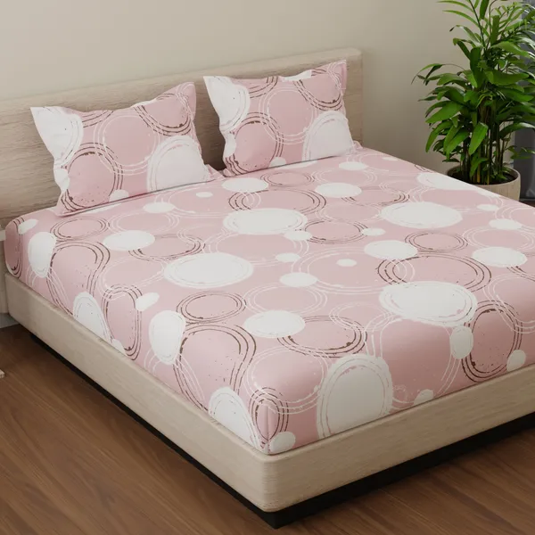 144_TC_King_Size_Bedsheet_Cotton_with_2_Pillow_Covers_|_Sphere_|_Pastel_Peach_&_Off_White_|_108_x_108_inches