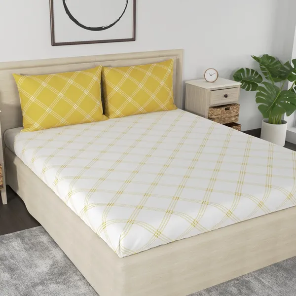 210_TC_Cotton_Elastic_Fitted_Bedsheets_King_Size_with_2_Pillow_Covers_|_72_x_78_inches_|_White_&_Yellow