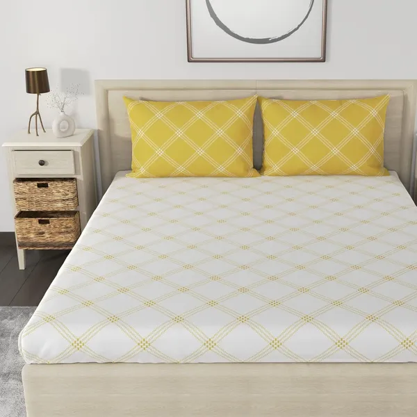 210_TC_Cotton_Elastic_Fitted_Bedsheets_King_Size_with_2_Pillow_Covers_|_72_x_78_inches_|_White_&_Yellow