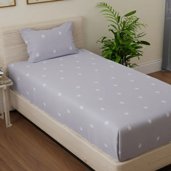 144_TC_Bedsheet_for_Single_Bed_with_1_Pillow_Cover_-_Seal_Grey_&_White