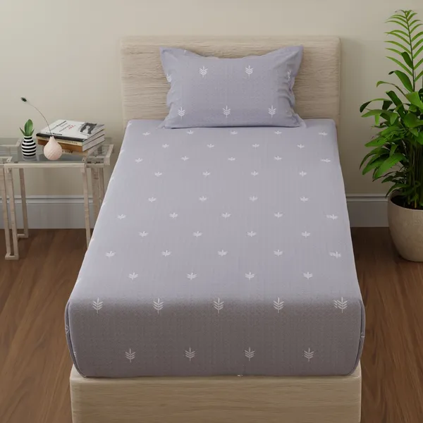 144_TC_Bedsheet_for_Single_Bed_with_1_Pillow_Cover_-_Seal_Grey_&_White