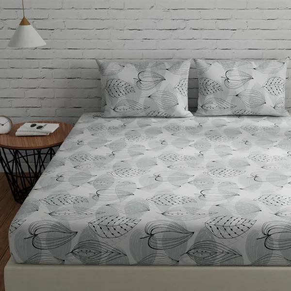 144_TC_Fitted_Cotton_Bedsheet_for_King_Bed_with_2_Pillow_Covers_|_72_x_78_inches_|_Grey,_Black_&_White