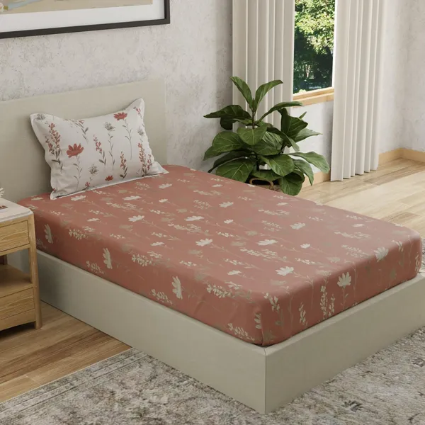 144_TC_Cotton_Elastic_Fitted_Bedsheet_for_Single_Bed_with_1_Pillow_Cover_|_36_x_78_inches_|_Rust_&_White