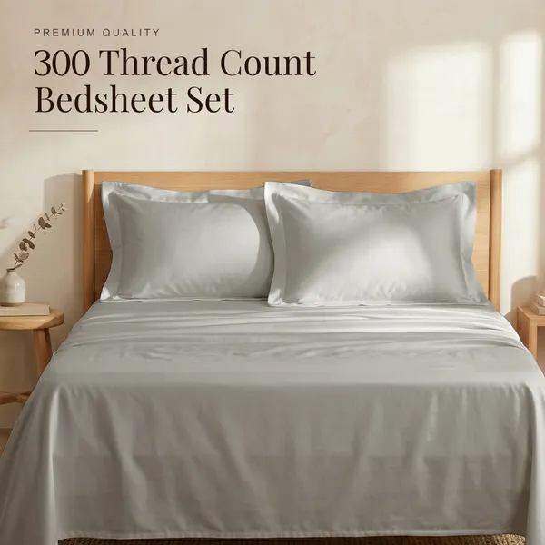 300_TC_Premium_Cotton_Sateen_Weave_Double_Bedsheet_Set_with_2_Pillow_Covers_|_Glacier_Grey_|88_x_100Inches