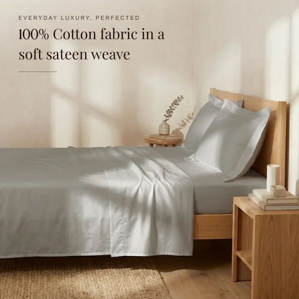 300_TC_Premium_Cotton_Sateen_Weave_Double_Bedsheet_Set_with_2_Pillow_Covers_|_Glacier_Grey_|88_x_100Inches
