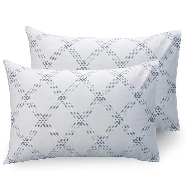 210_TC_Fitted_Single_Bedsheet_Cotton_with_1_Pillow_Cover_|_3ft_x_6.5ft_|_White_(Grey_Pattern)