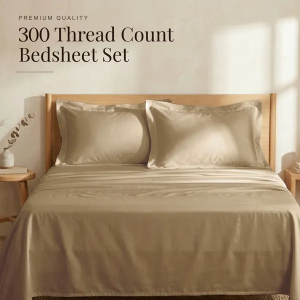 300_TC_Premium_Cotton_Sateen_Weave_Double_Bedsheet_Set_with_2_Pillow_Covers_|_Sand_Dune_|88_x_100Inches