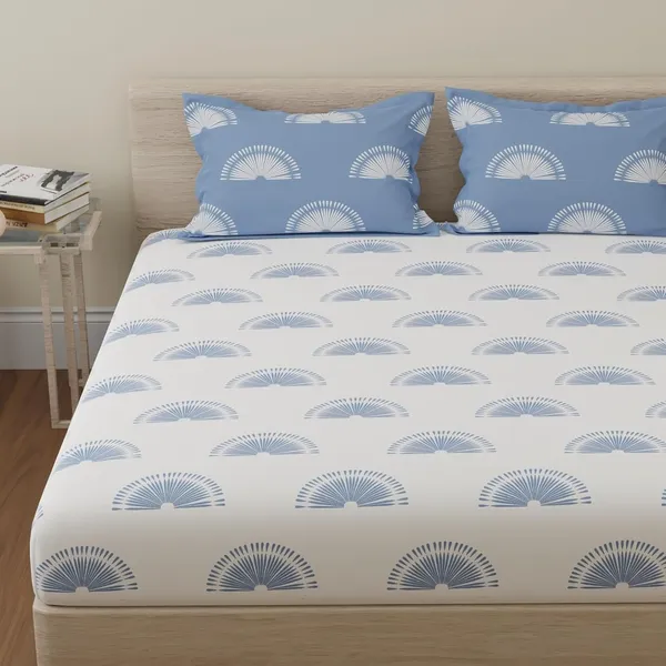 144_TC_Cotton_Bed_Sheet_for_Double_Set_Bed_with_2_Pillow_Covers_|_Sunrise_|_White_&_Powder_Blue