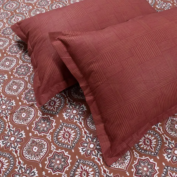144_TC_Double_Bedsheet_Cotton_with_2_Pillow_Covers_|_Brown_&_White