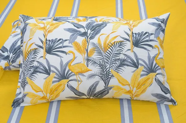 144_TC_Fitted_Cotton_Bedsheet_Single_Bed_with_1_Pillow_Cover_|_36x78_inches_|_Stripes_&_Flamingo_-_Yellow_&_Grey
