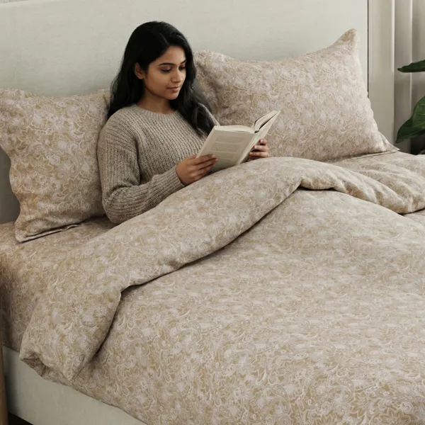 210_TC_Cotton_Bed_Sheets_for_Double_Set_Bed_with_2_Pillow_Covers_|_Heritage_Paisley_|_Warm_Sand_&_White