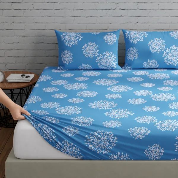 144_TC_Cotton_Fitted_Bedsheets_King_Size_with_2_Pillow_Covers_|_6ft_x_6.5ft_|_Blue