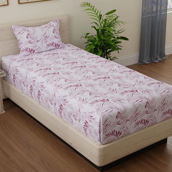 144_TC_Bedsheet_for_Single_Bed_with_1_Pillow_Cover_-_Rosewood_Maroon_&_White