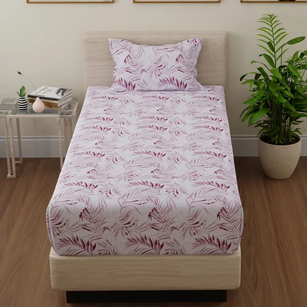 144_TC_Bedsheet_for_Single_Bed_with_1_Pillow_Cover_-_Rosewood_Maroon_&_White