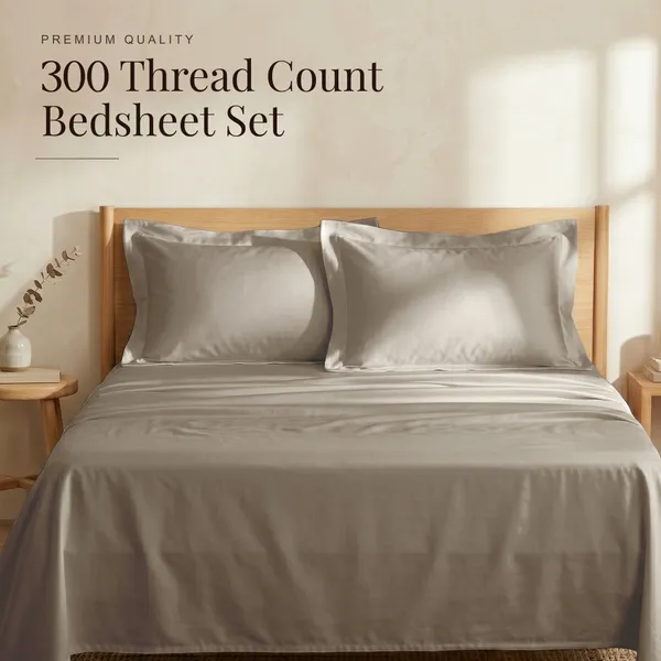300_TC_Premium_Cotton_Sateen_Weave_King_Bedsheet_Set_with_2_Pillow_Covers_|_Dessert_Taupe_|108_x_108_Inches