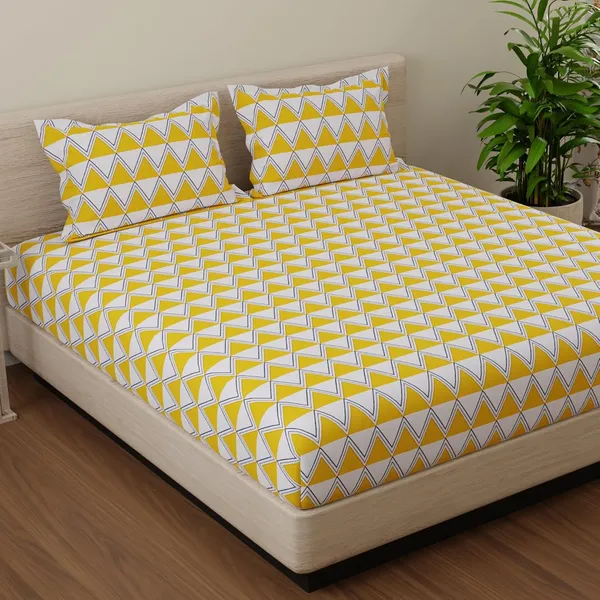 144_TC_Double_Bedsheet_Cotton_with_2_Pillow_Covers_|_White_&_Yellow