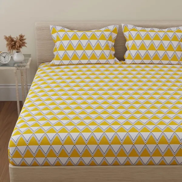 144_TC_Double_Bedsheet_Cotton_with_2_Pillow_Covers_|_White_&_Yellow