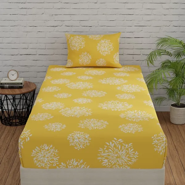 144_TC_Fitted_Bedsheet_for_Single_Bed_with_1_Pillow_Cover_|_36_x_78_inches_|_Yellow
