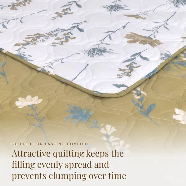 HUESLAND_100%_Cotton_Reversible_AC_Quilt_Blanket_for_Single_Bed_-_Olive_Green_&_White