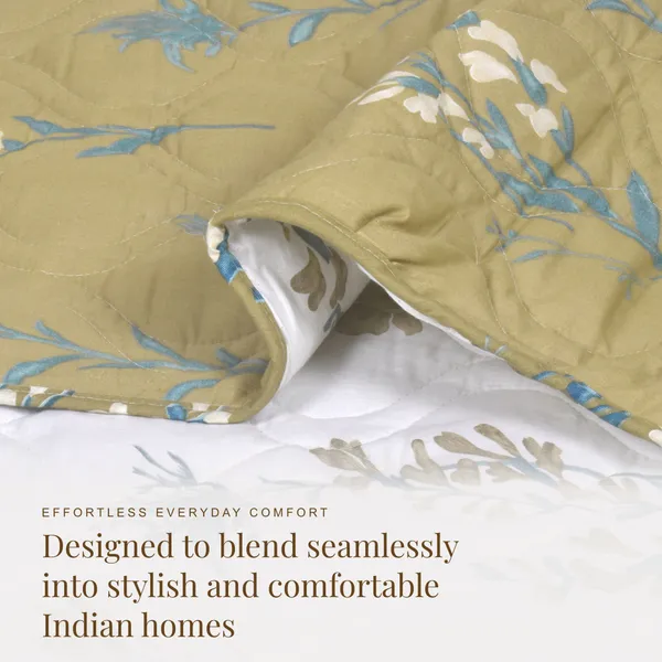 HUESLAND_100%_Cotton_Reversible_AC_Quilt_Blanket_for_Single_Bed_-_Olive_Green_&_White
