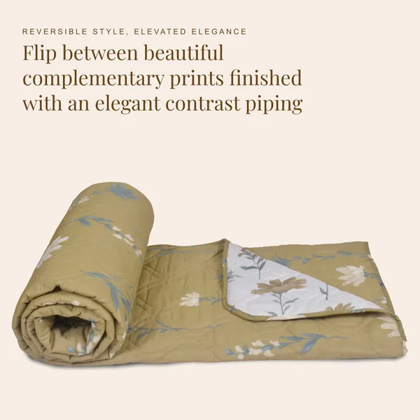HUESLAND_100%_Cotton_Reversible_AC_Quilt_Blanket_for_Single_Bed_-_Olive_Green_&_White