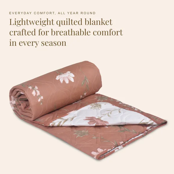 HUESLAND_100%_Cotton_Reversible_AC_Quilt_Blanket_for_Single_Bed_-_Rust,_White_&_Grey