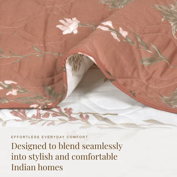 HUESLAND_100%_Cotton_Reversible_AC_Quilt_Blanket_for_Single_Bed_-_Rust,_White_&_Grey
