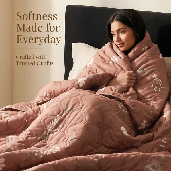 HUESLAND_100%_Cotton_Reversible_AC_Quilt_Blanket_for_Single_Bed_-_Rust,_White_&_Grey