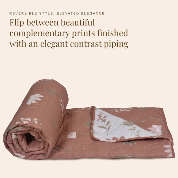 HUESLAND_100%_Cotton_Reversible_AC_Quilt_Blanket_for_Single_Bed_-_Rust,_White_&_Grey