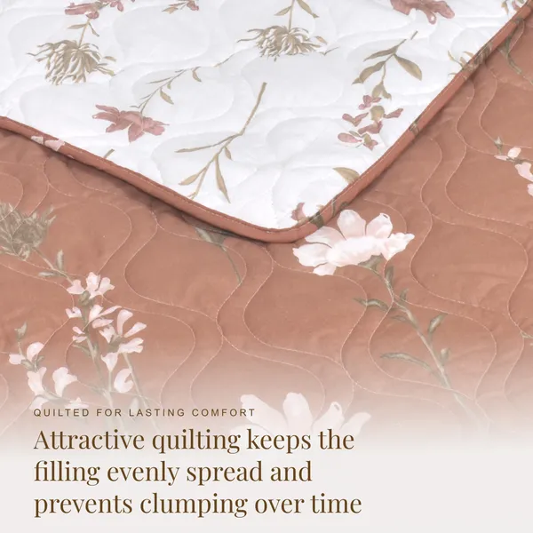 HUESLAND_100%_Cotton_Reversible_AC_Quilt_Blanket_for_Single_Bed_-_Rust,_White_&_Grey