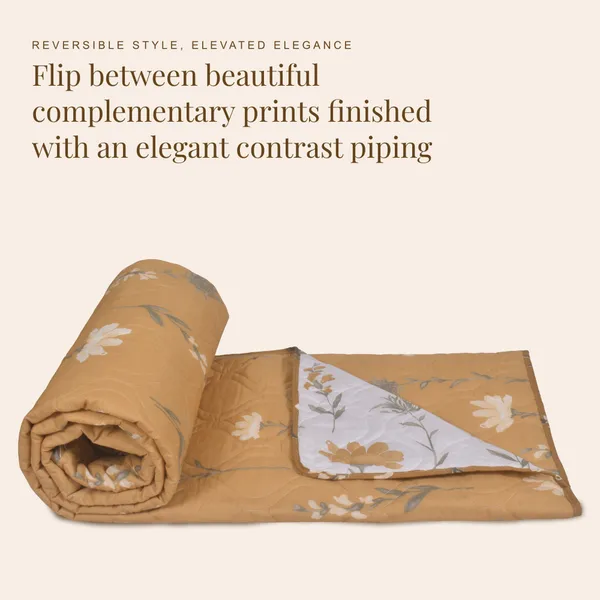 HUESLAND_100%_Cotton_Reversible_AC_Quilt_Blanket_for_Single_Bed_-_Tangerine_Orange,_White_&_Grey