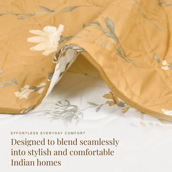 HUESLAND_100%_Cotton_Reversible_AC_Quilt_Blanket_for_Single_Bed_-_Tangerine_Orange,_White_&_Grey