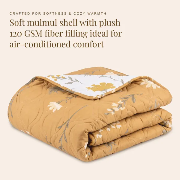 HUESLAND_100%_Cotton_Reversible_AC_Quilt_Blanket_for_Single_Bed_-_Tangerine_Orange,_White_&_Grey
