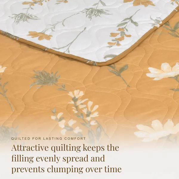 HUESLAND_100%_Cotton_Reversible_AC_Quilt_Blanket_for_Single_Bed_-_Tangerine_Orange,_White_&_Grey