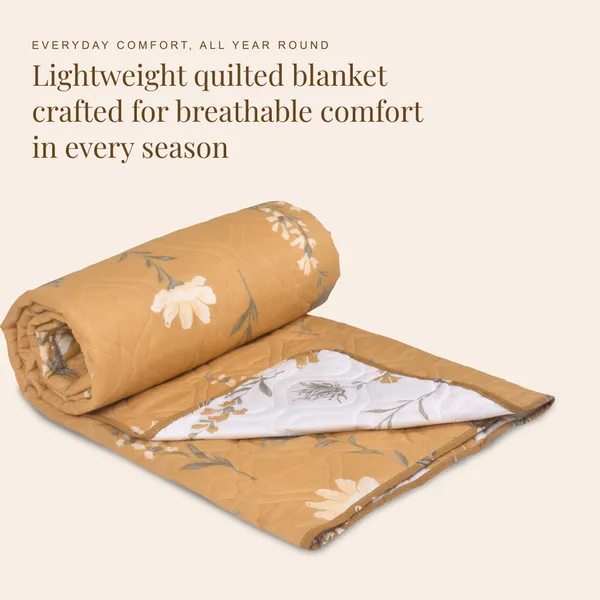 HUESLAND_100%_Cotton_Reversible_AC_Quilt_Blanket_for_Single_Bed_-_Tangerine_Orange,_White_&_Grey