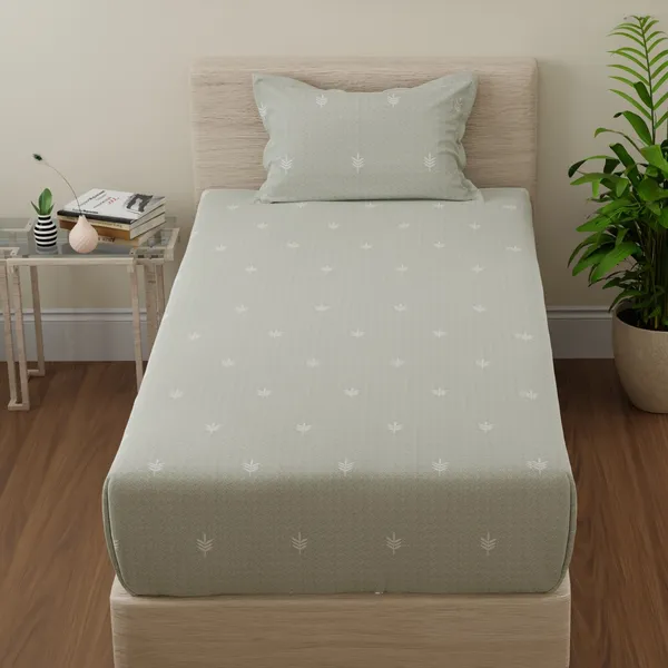 144_TC_Bedsheet_for_Single_Bed_with_1_Pillow_Cover_-_Sage_Green_&_White
