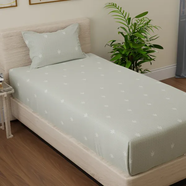 144_TC_Bedsheet_for_Single_Bed_with_1_Pillow_Cover_-_Sage_Green_&_White