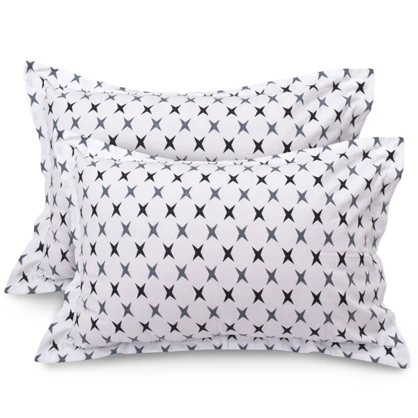 144_TC_Geometric_Cotton_Bedsheet_for_Queen_Size_Bed_with_2_Pillow_Covers_-_White,_Grey
