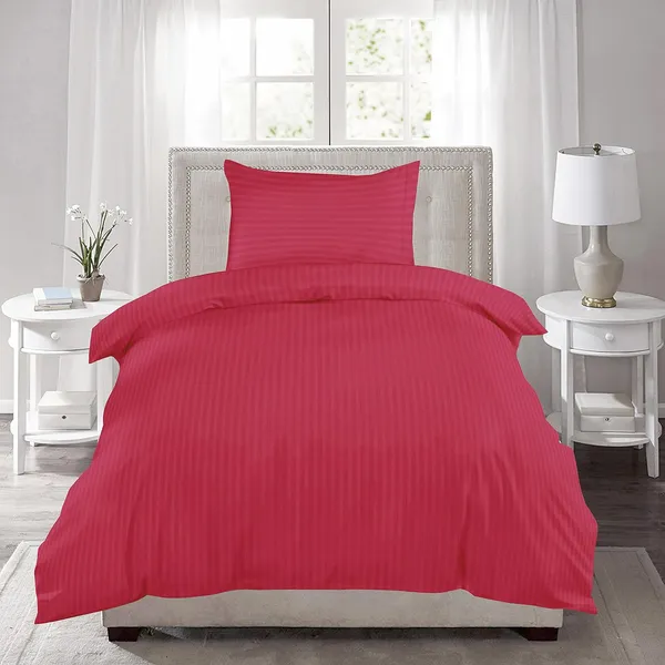 220_TC_Single_Bed_Sheet_with_1_Pillow_Cover_Striped_Cotton_Sateen_Collection_�_60_x_90_inches,_Tomato_Red