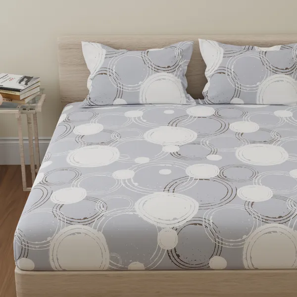 144_TC_Cotton_Bedsheet_for_Double_Bed_with_2_Pillow_Covers_|_Grey_&_Off_White_|_Sphere