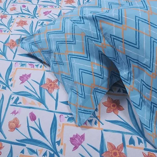 144_TC_Pillow_Covers_Set_of_2_Cotton_-_Blue,_Yellow_&_White