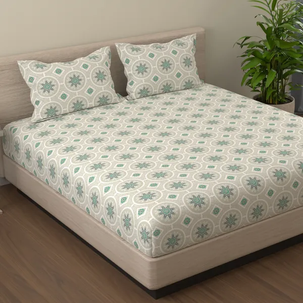 144_TC_Cotton_Bed_Sheet_for_Double_Set_Bed_with_2_Pillow_Covers_|_Dark_Green_&_Light_Green_|_Mandala