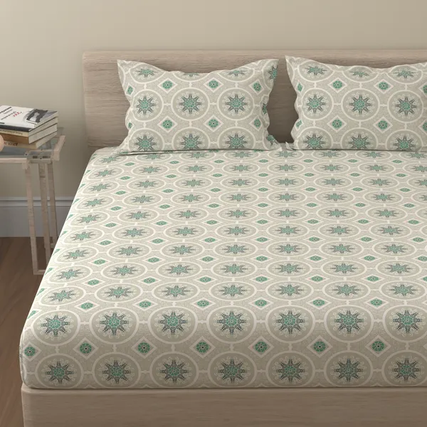 144_TC_Cotton_Bed_Sheet_for_Double_Set_Bed_with_2_Pillow_Covers_|_Dark_Green_&_Light_Green_|_Mandala