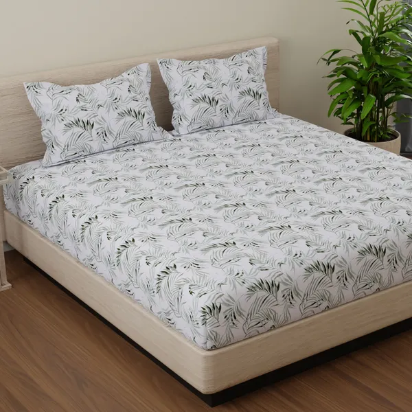 144_TC_Geometric_King_Size_Bedsheet_Cotton_with_2_Pillow_Covers_|_108_x_108_inches_|_Forest_Green_&_White
