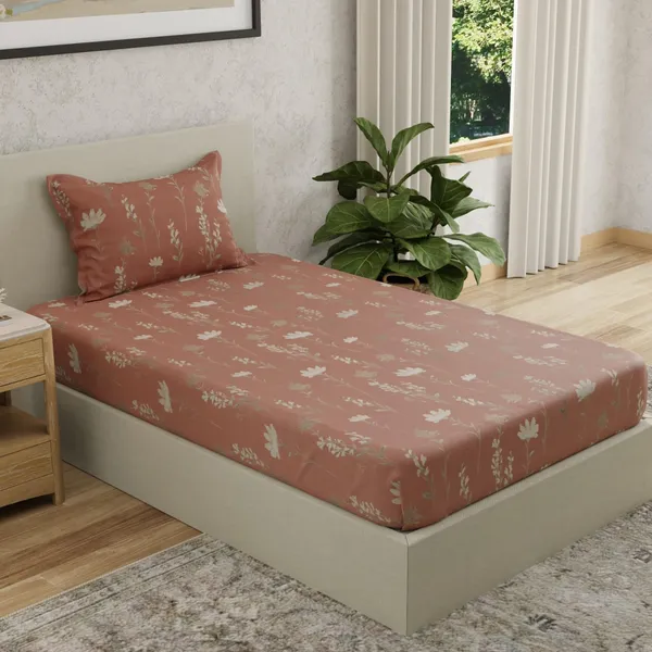 144_TC_Cotton_Elastic_Fitted_Bedsheet_for_Single_Bed_with_1_Pillow_Cover_|_36_x_78_inches_|_Rust,_White_&_Grey