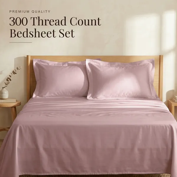 300_TC_Premium_Cotton_Sateen_Weave_King_Bedsheet_Set_with_2_Pillow_Covers_|_Cameo_Pink_|108_x_108_Inches