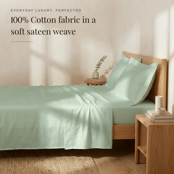 300_TC_Premium_Cotton_Sateen_Weave_Double_Bedsheet_Set_with_2_Pillow_Covers_|_Misty_Jade_|88_x_100Inches
