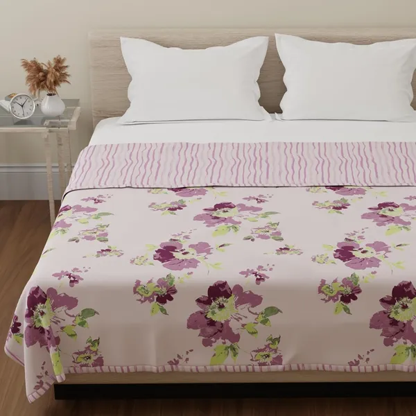 Cotton_Reversible_Double_Dohar,_Lightweight_AC_Blanket_for_All_Weather_Use_|_Floral_Fusion_-_Purple_&_Green