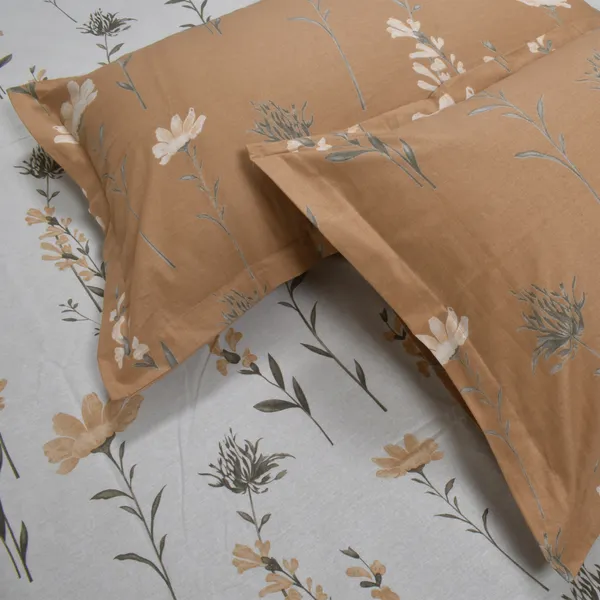 144_TC_Cotton_Bedsheet_for_Double_Bed_King_Size_with_2_Pillow_Covers_|_White,_Tangerine_Orange_&_Grey